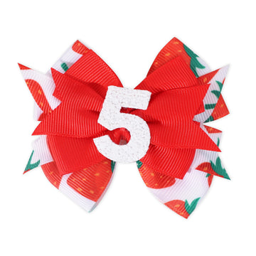 Strawberry Bow Hair Clips - Girls 5Th Birthday Party Decoration, Berry Sweet 5Th Birthday Bow Hair Clips, Sweet Girls Red Bow Ha