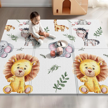 Noonkty 59x59 Foldable Foam Baby Play Mat for Floor, Babies Activity Tummy Time Playmat, Kids Non Toxic Foam Thick Play Mat for 