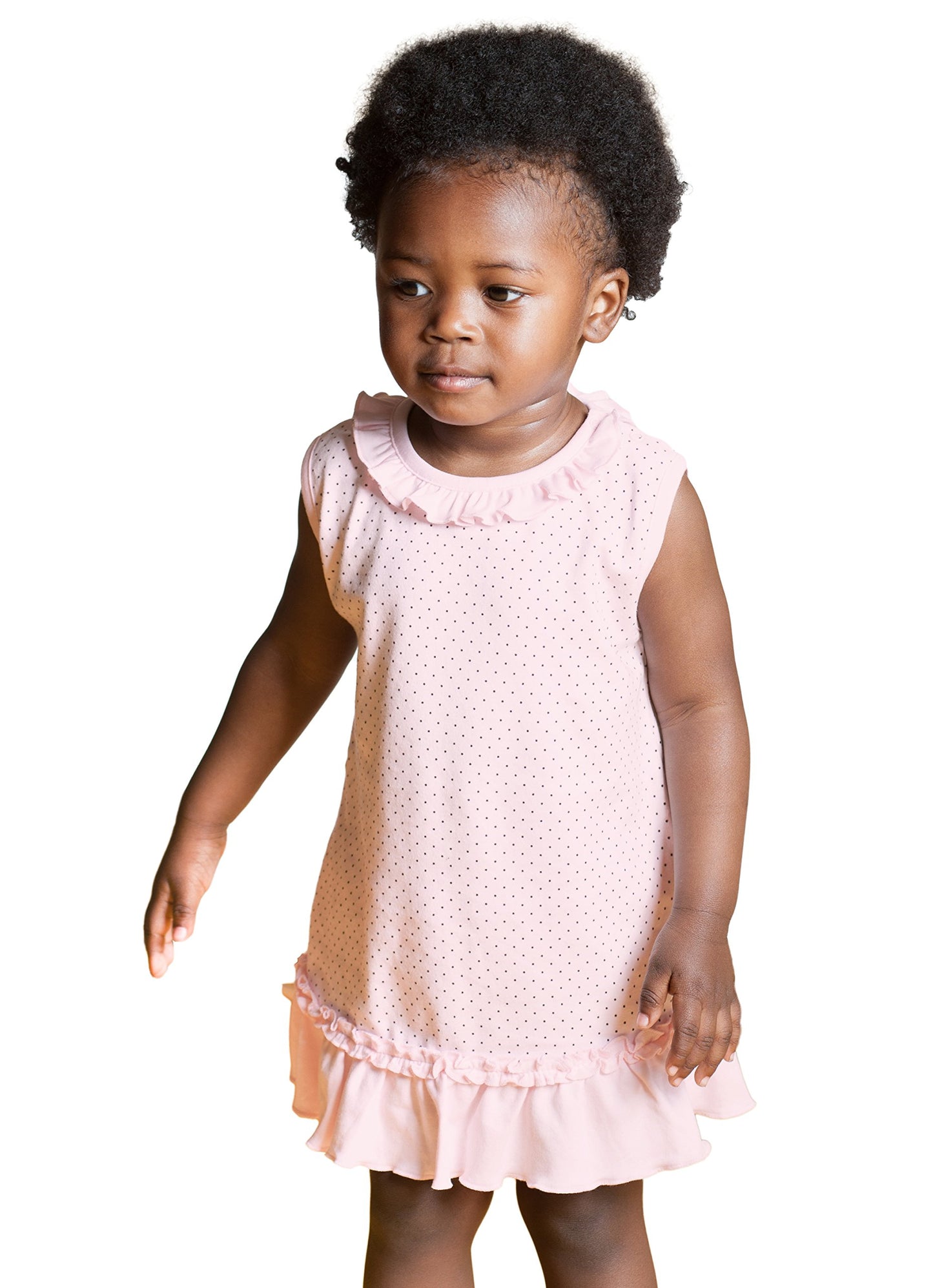 Dakomoda Baby Girls ' Pink Polka Dot Ruffled Dress & Diaper Cover - 100% Pima Cotton 18-24 Months