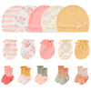 MAMIMAKA Newborn Baby Girl Caps Mittens Socks Set Cotton Baby Essentials Accessories (Hats+Gloves+Socks)