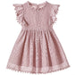 Niyage Toddler Girls Elegant Lace Pom Pom Flutter Sleeve Party Princess Dress Dusty Pink 90