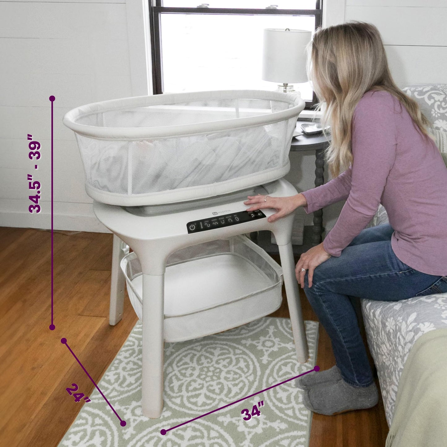 4moms MamaRoo Sleep Bassinet, Supports Babys Sleep with Adjustable Features - 5 Motions, 5 Speeds, 4 Soothing Sounds and 2 Heig