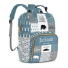 Woodland Bear Custom Name Diaper Bag Backpack for Baby Boys, Slate Blue Gray Personalized Name Cute Cartoon Large Nappy Nursing 