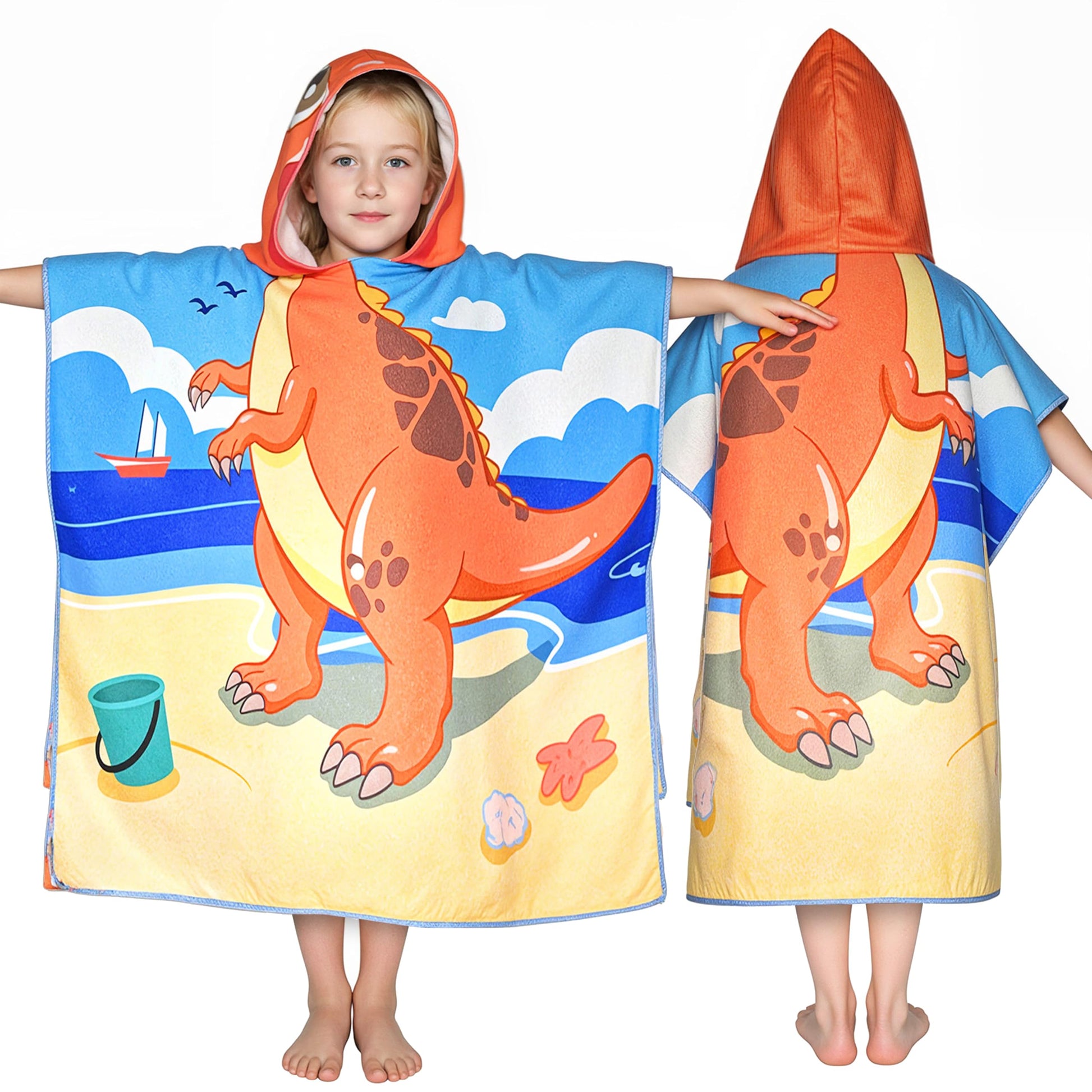Dinosaur Hooded Towels for Kids, with Backpack, Kids Beach Towel 30x 25 for 3-10 Years, Dinosaur Gifts for Boys Girls, Toddler S