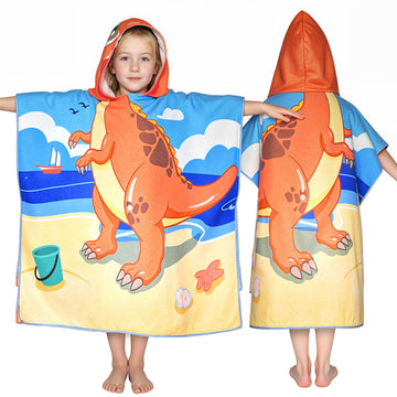 Dinosaur Hooded Towels for Kids, with Backpack, Kids Beach Towel 30x 25 for 3-10 Years, Dinosaur Gifts for Boys Girls, Toddler S