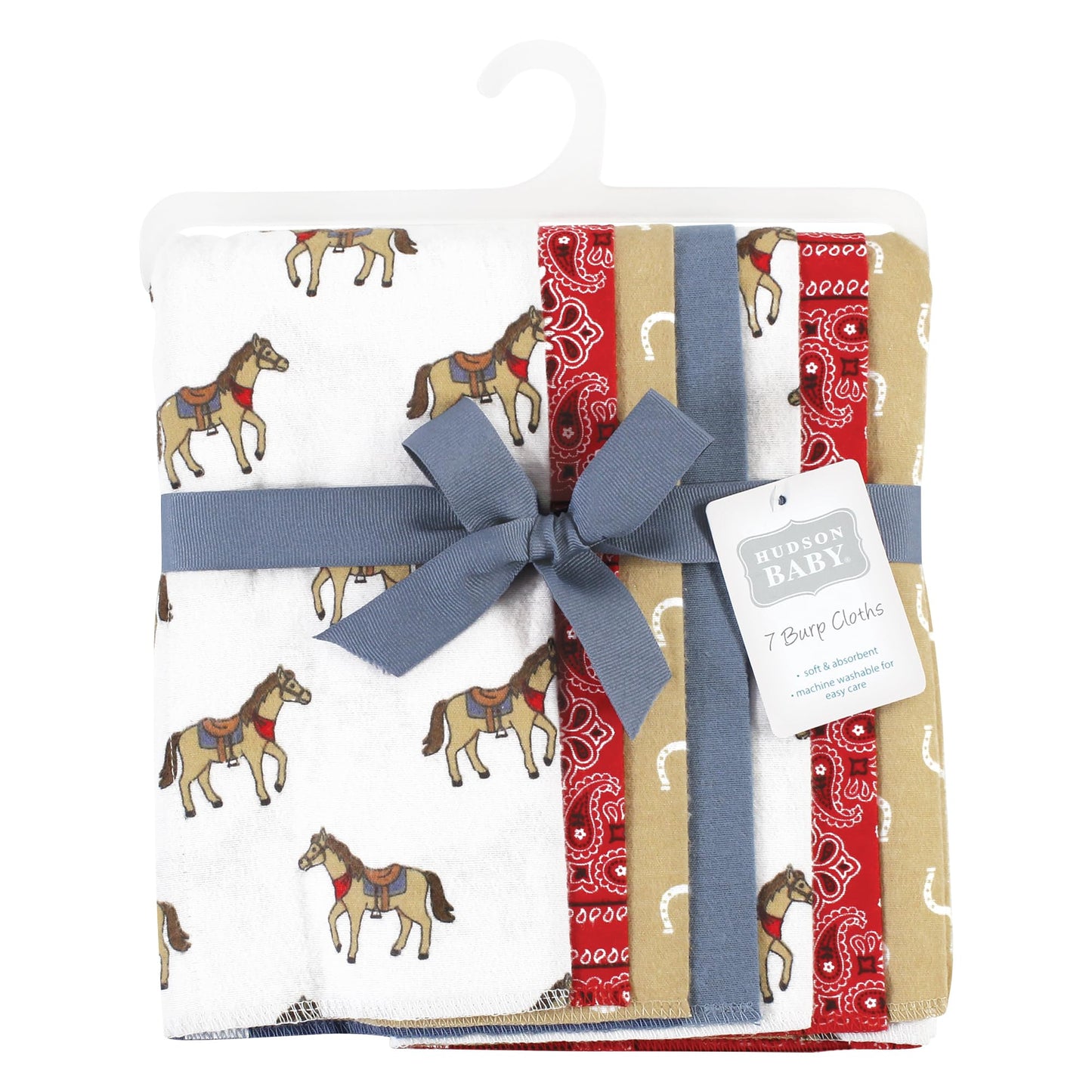 Hudson Baby Unisex Baby Cotton Flannel Burp Cloths, Cowboy 7-Pack, One Size