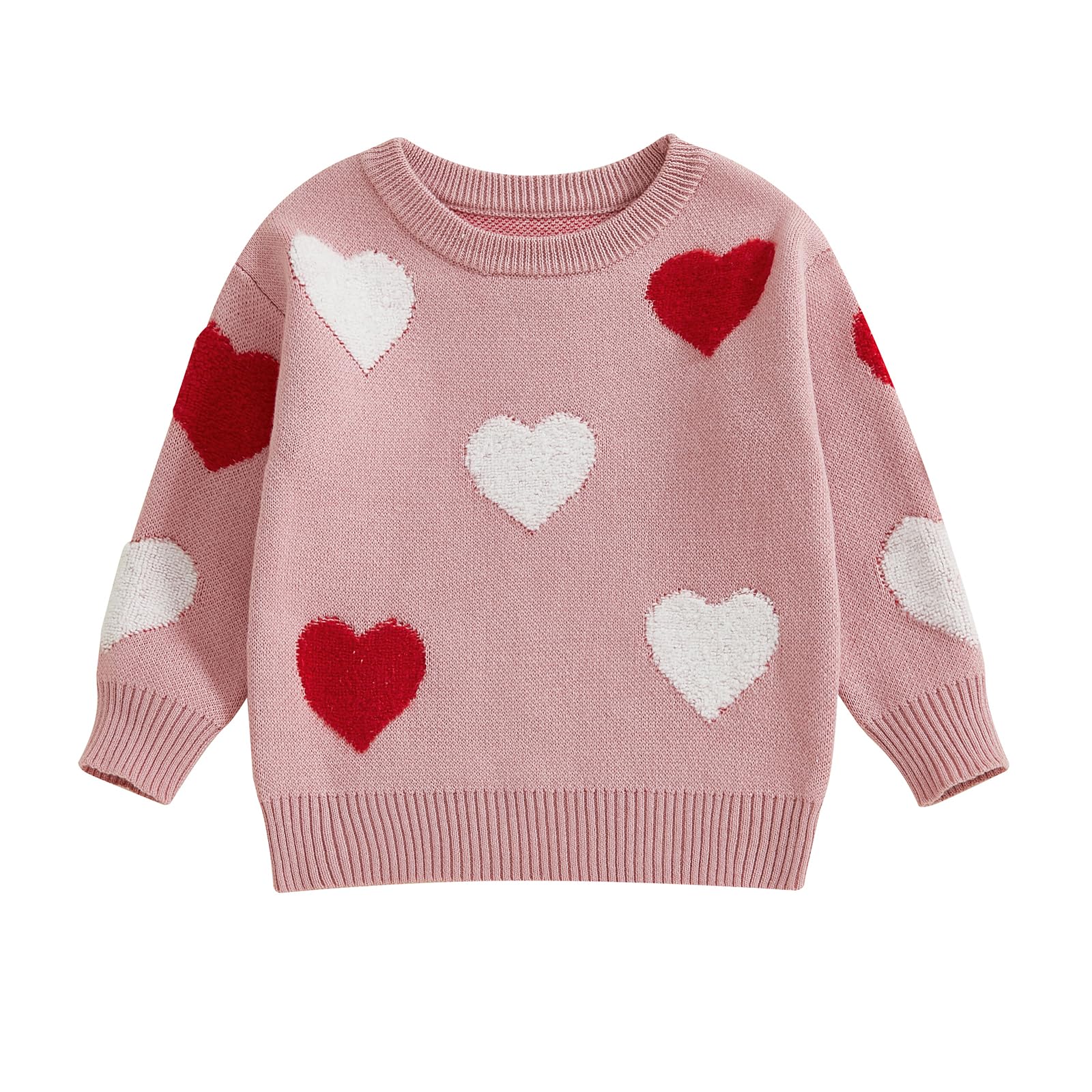 Nokpsedcb Baby Girl Cute Long Sleeve Heart Flowers Embroidery Oversized Sweater Toddler Valentine Outfit (Pink Heart, 3-6 Months