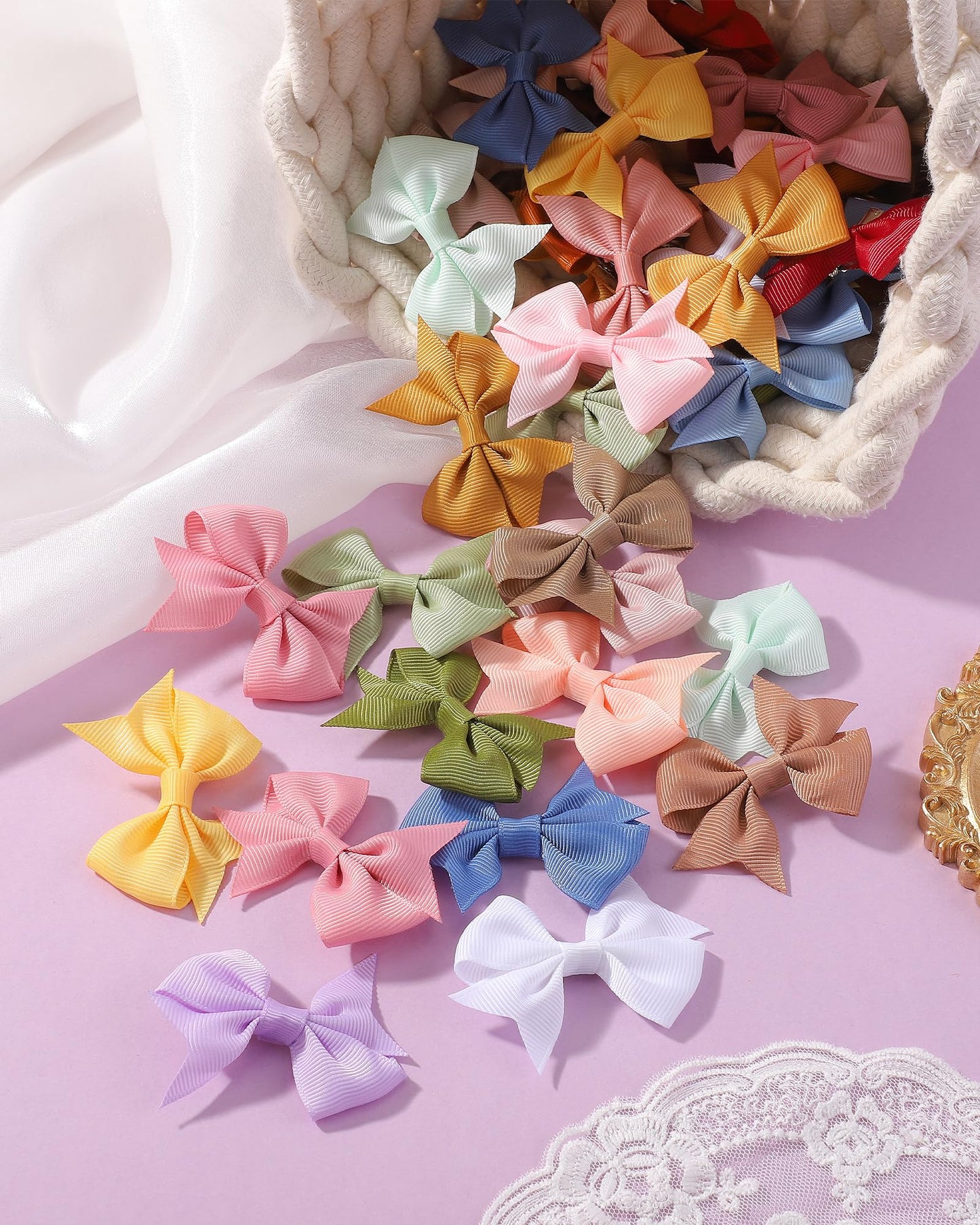 Doboi 50Pcs 2.5 ' ' Baby Hair Clips Small Bows Fully Lined Grosgrain Boutique Solid Ribbon Small Bows For Girls Teens Infants Ki
