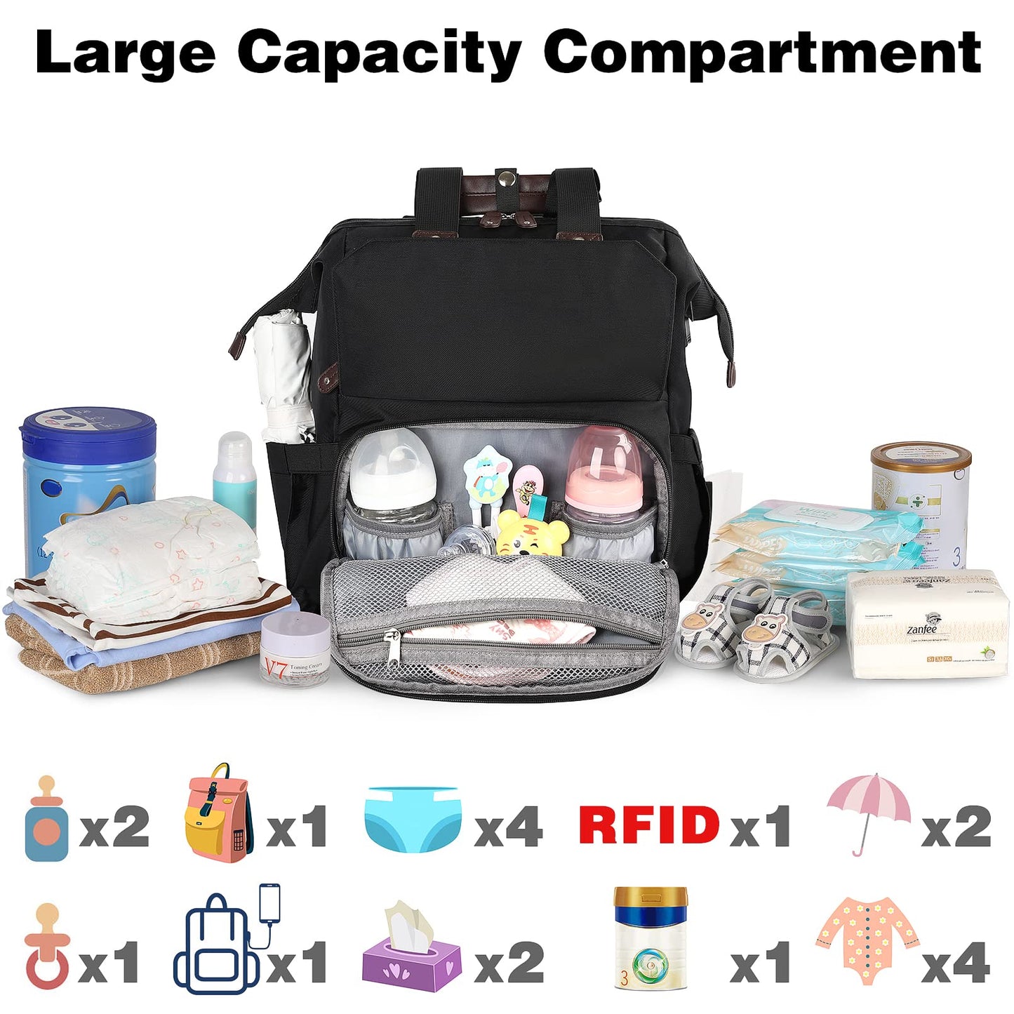Jiefeike Diaper Bag Backpack, Baby Boys Girls Portable Baby Nappy Bags, Dad Mom Backpack Diaper Bag With Insulated Pockets Usb C