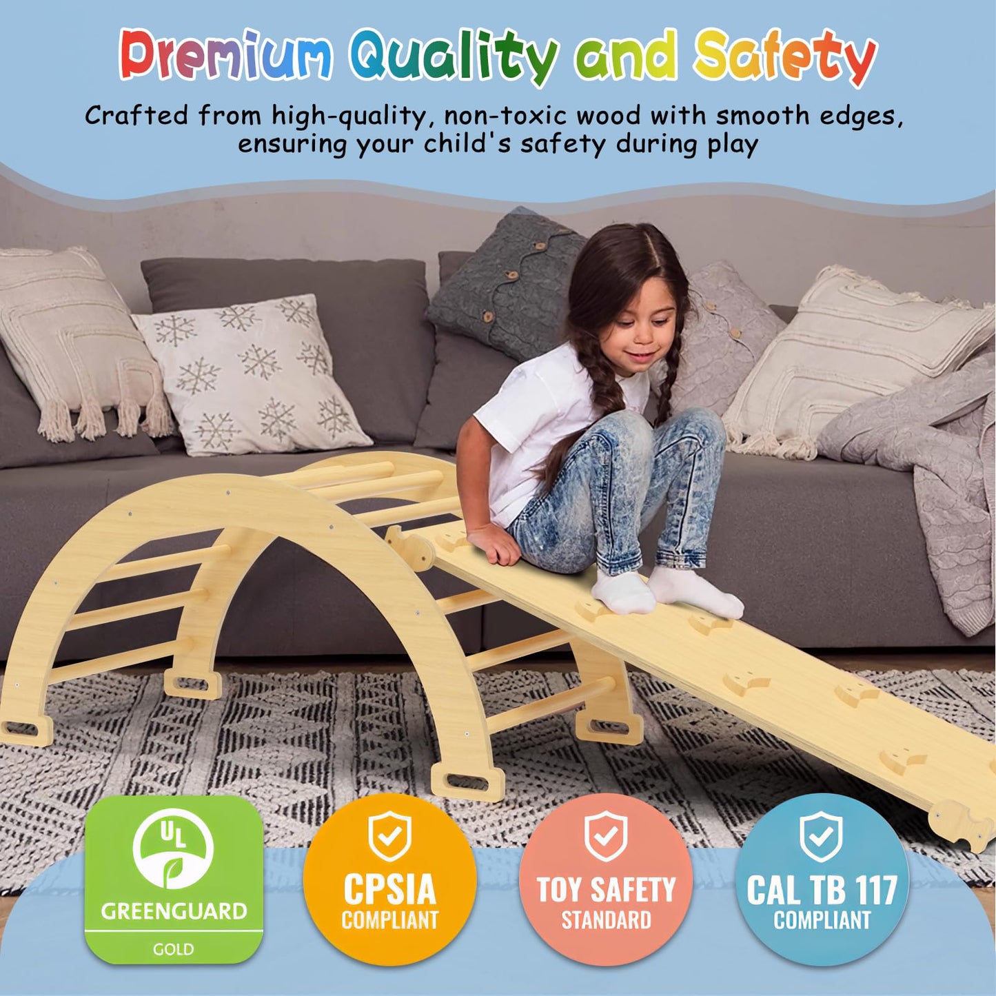 Cmfydaily Large Pikler Triangle Set, 5 In 1 Foldable Baby Climbing Gym Indoor Montessori Climbing Set Wooden Toddler Climbing To