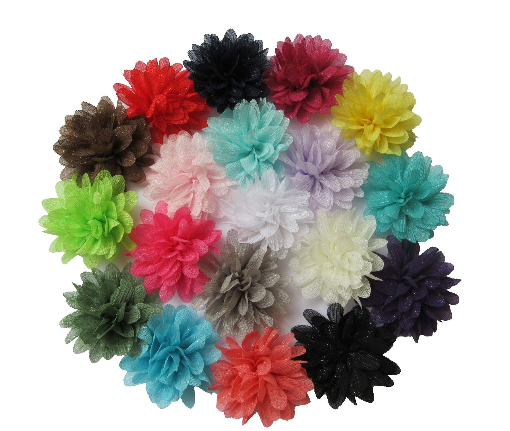 YYCRAFT Pack of 20 Glitter Wrinckled Chiffon Flower 2.5 Hair Flower Headband