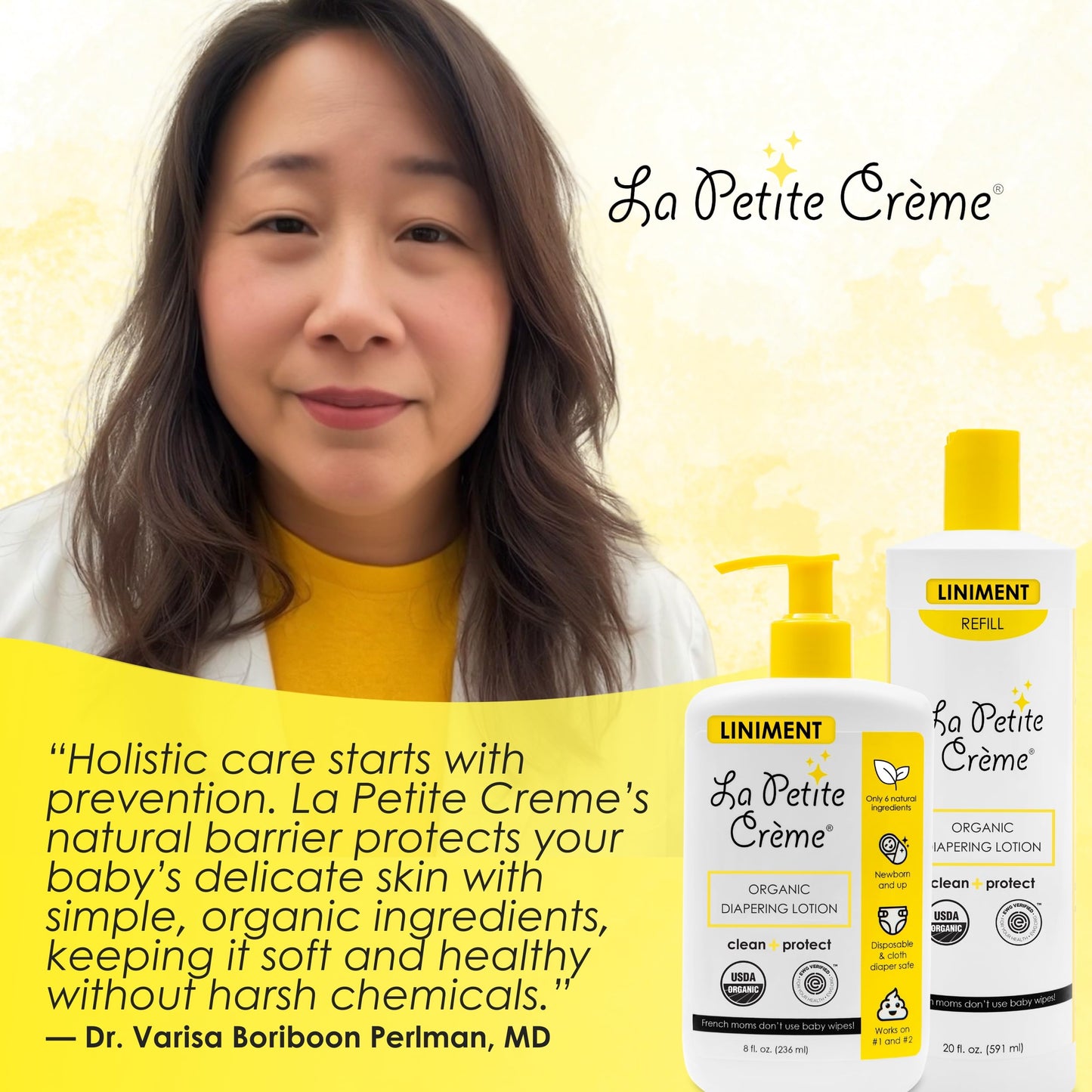 La Petite Creme French Premium Diapering Lotion - Diaper Cream Alternative To Baby Wipes - Moisturizer & Skin Cleanser - Usda Ce