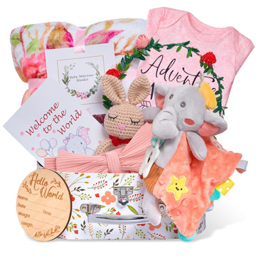 Baby Girl Gifts,Baby Shower Gifts For Girls,New Born Baby Girls Gift Sets,Welcome Baby Girl Gift Basket,Baby Milestone Blanket,U