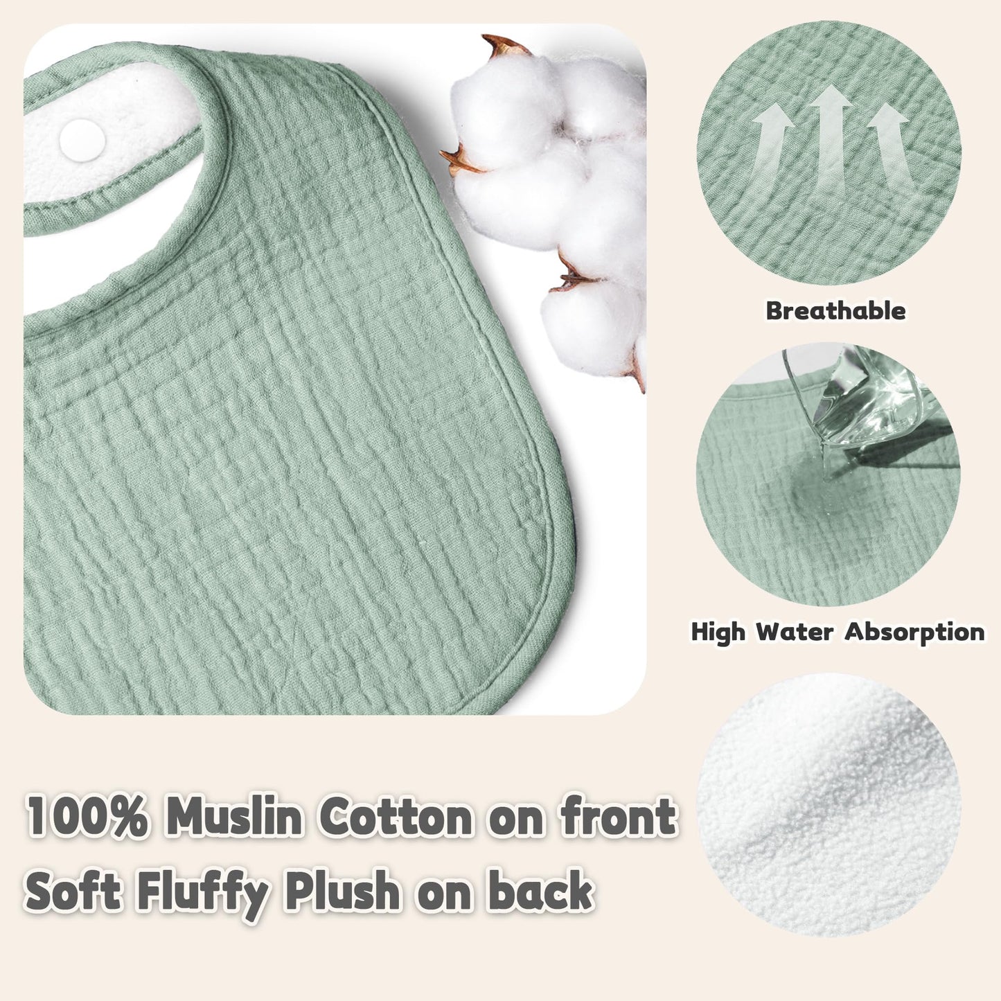 Susurration Muslin Baby Drool Bibs 10Pack Soft Square Adjustable Bandana Bibs For Unisex Baby Girls & Boys (Natural)