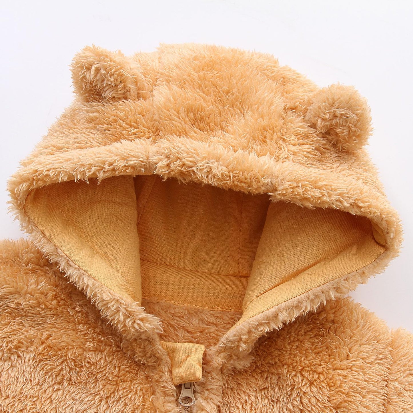 Baby Boy Cute Fleece Romper Zip Closure Hooded Jumpsuit For 0-3 Months Baby Footed Yellow