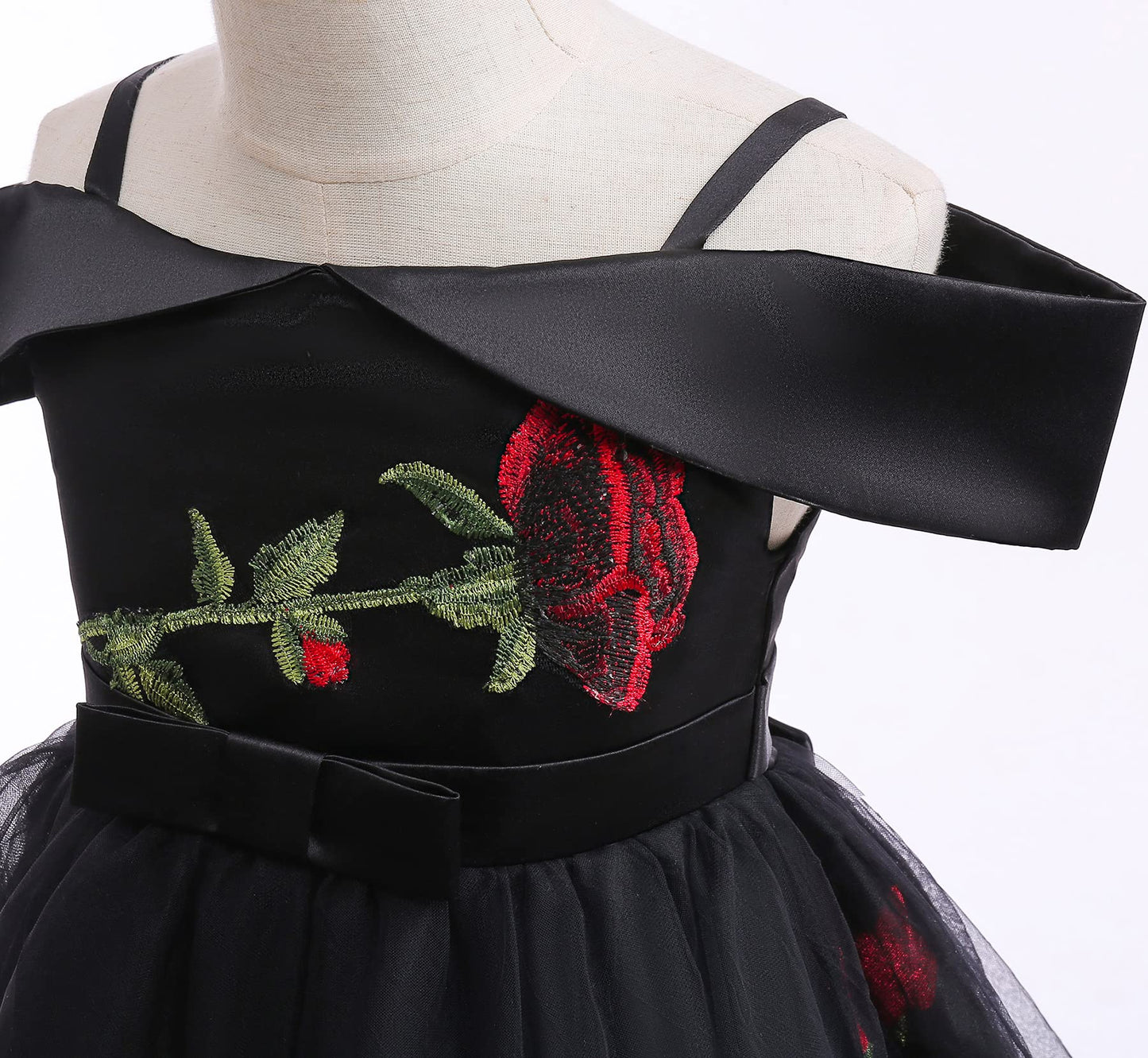 Girls Off Shoulder Dress Kids Christmas Sunday Halloween Baptism Christening Ball Gown Tulle Dresses (2910 Black,140) 8-9 Years