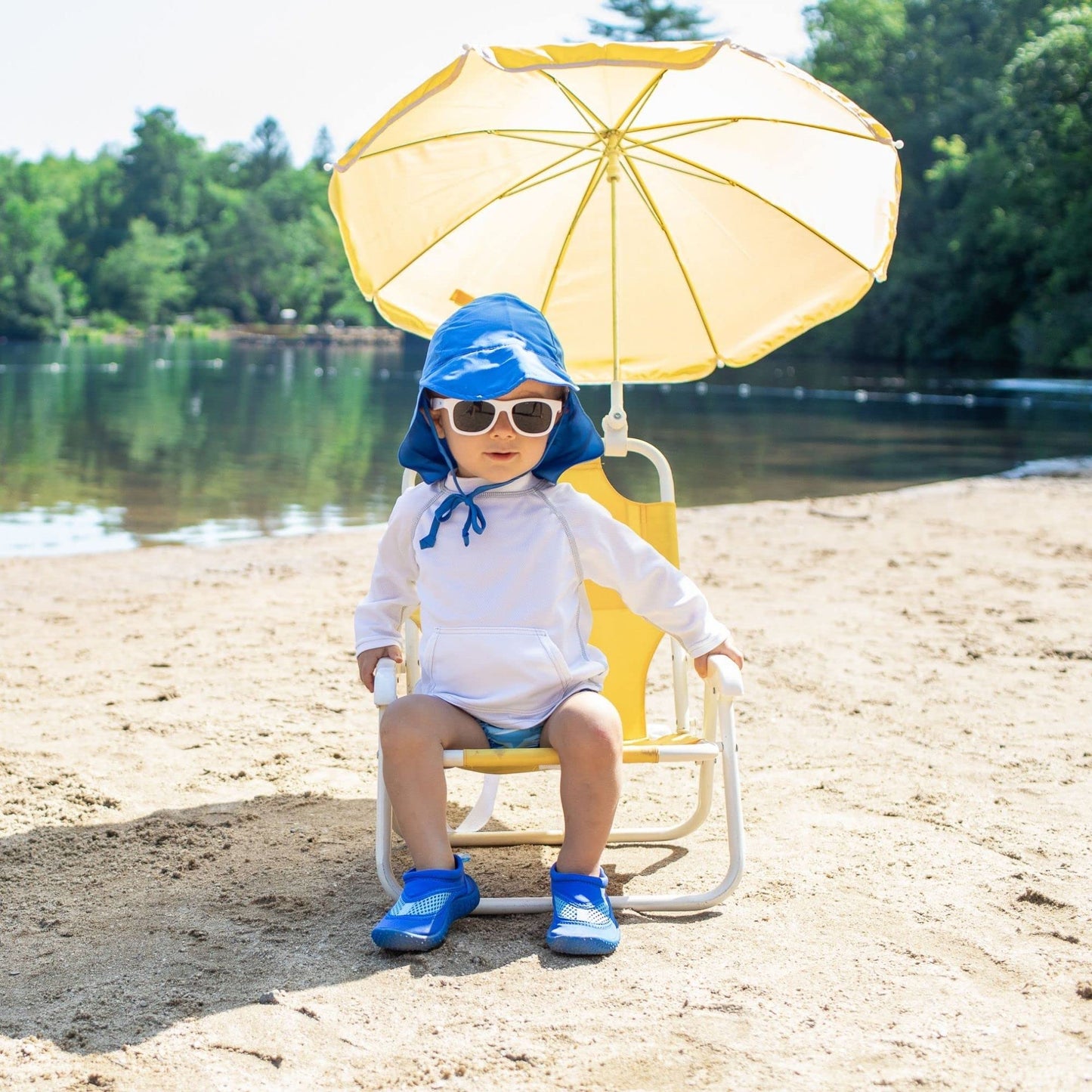 I Play. By Green Sprouts Baby & Toddler Flap Sun Protection Hat, All-Day Upf 50+ Sun Protection For Head, Neck & Eyes, Navy, 0-6