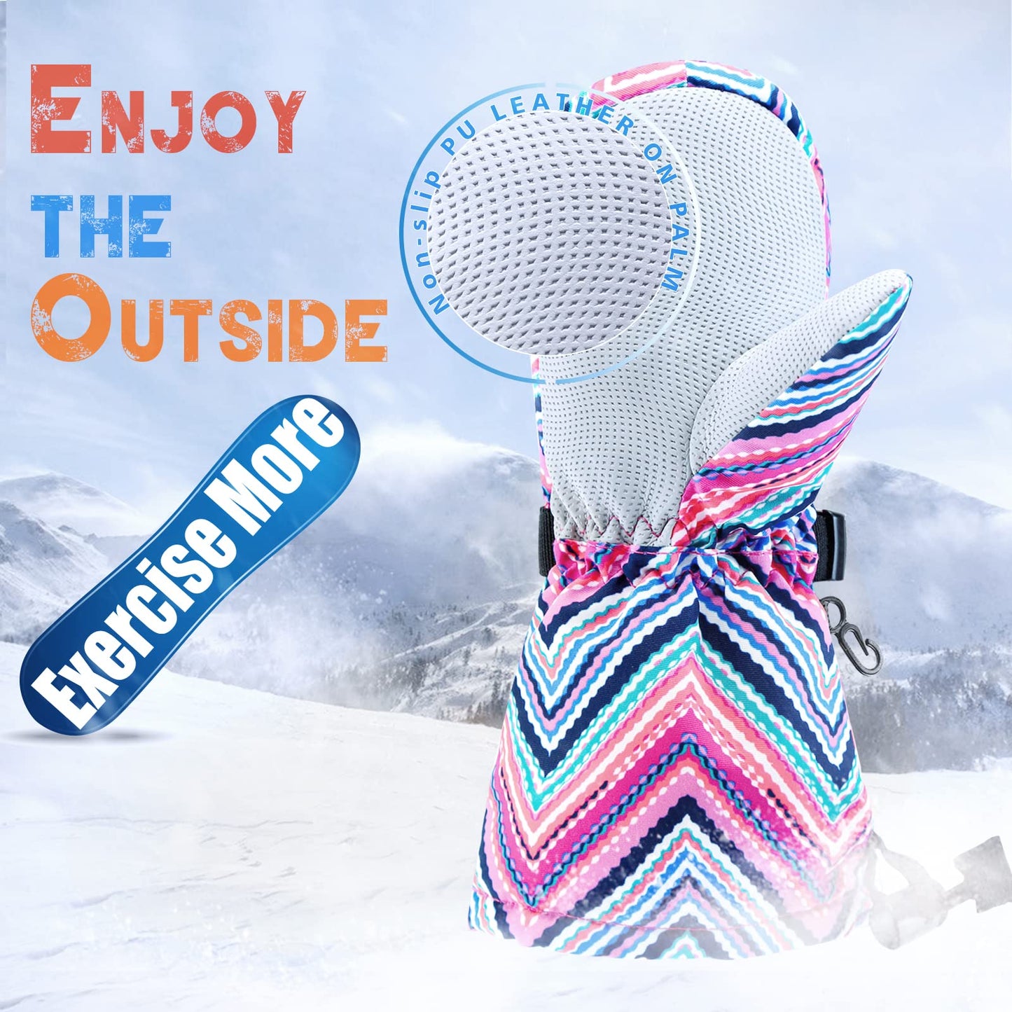 Bavst Winter Kids Waterproof Gloves For Boys Girls Snow Ski Toddler Baby Mittens Outdoor For Infant Teens 1-5T (Stripe, M(2-4T))