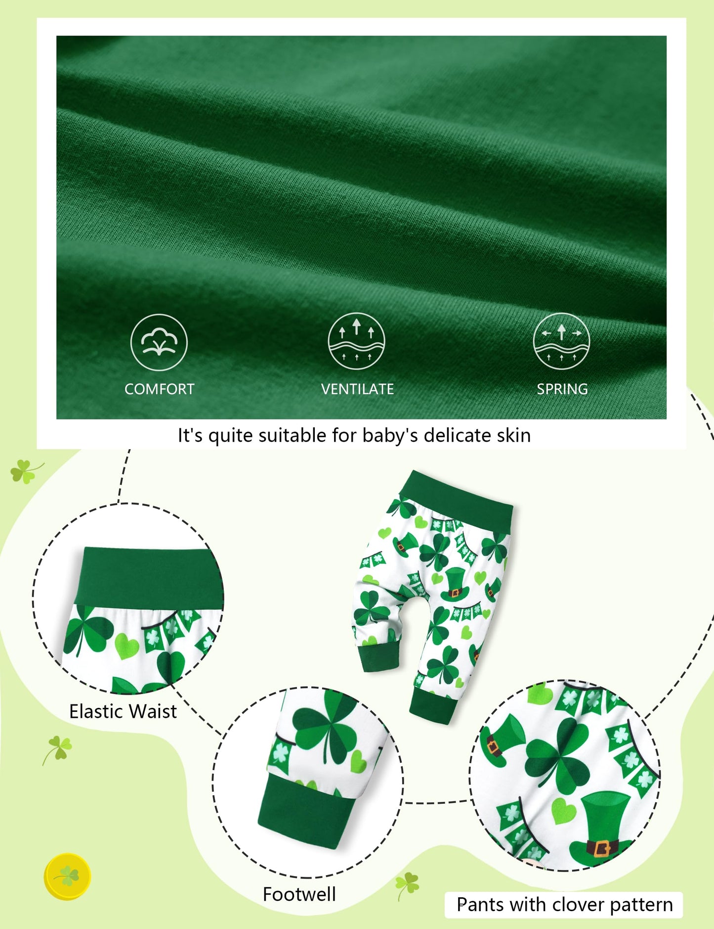 St Patricks Day Baby Boy Outfit 9-12 Months My First St Patricks Day Baby Boy Outfit Hoodie Four-Leaf Clover Sleeves Slacks 2-Pi