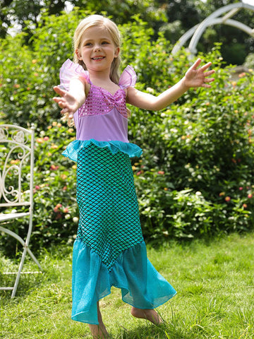 Eledobby Ariel Dress For Girls Little Mermaid Costume Princess Dress Up Halloween Birthday Outfits With Accessories Size 5-6 Yea