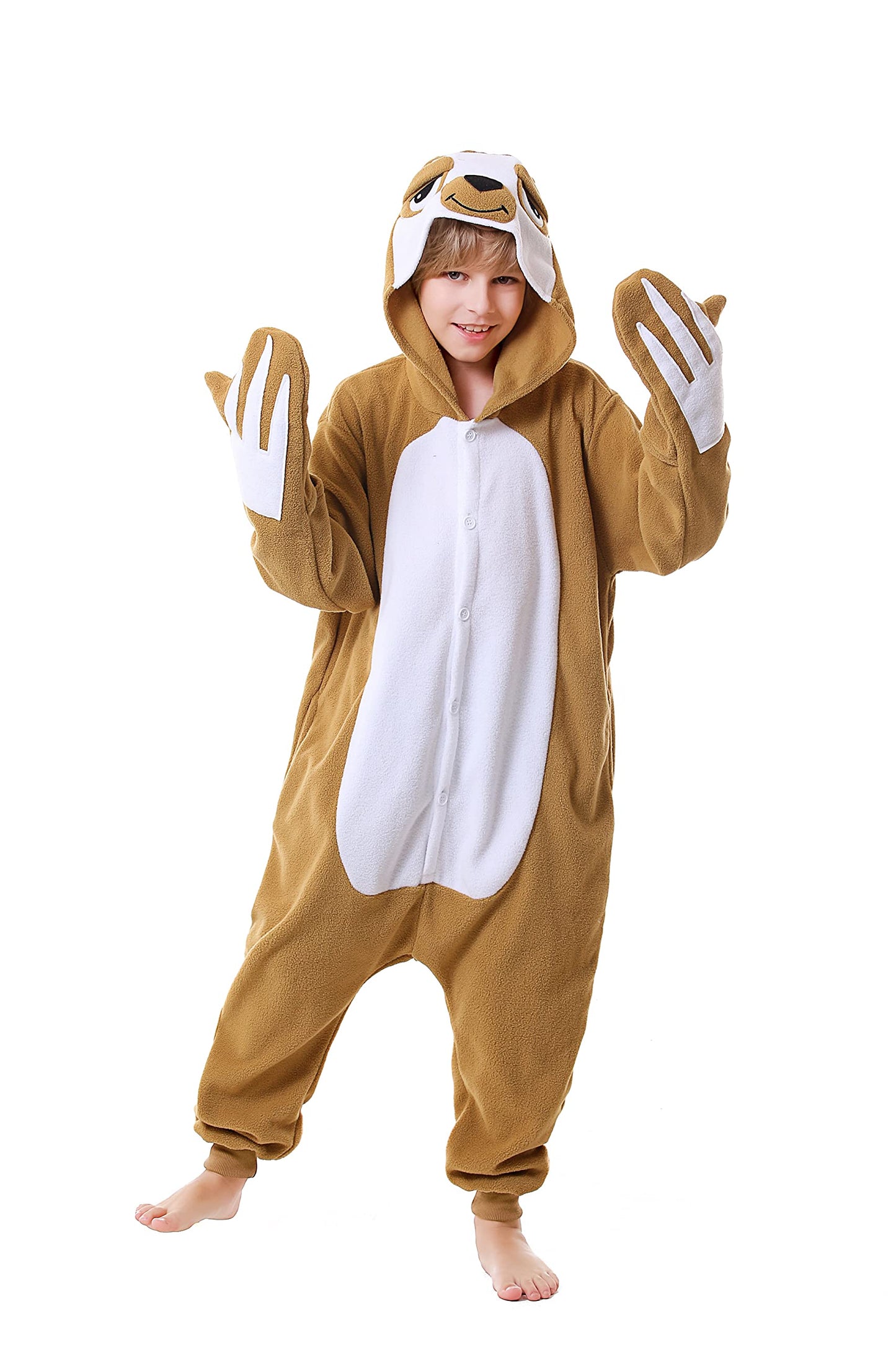 Canasour Sloth Onesie Kids Halloween Cosplay Costume Girls One Piece Pjs Anime Unisex Hoodie Pajamas Brown For 5T Boys Party Pyj