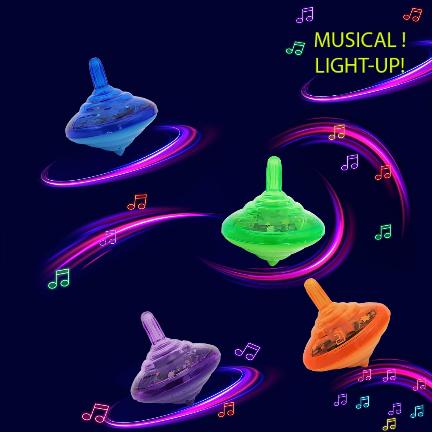 Hanukkah Musical Light-Up Dreidel Spinning Tops Set, Plays 2 Classic Hanukkah Songs, Assorted Colors (12-Pack)