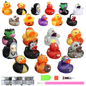 Landical 12 Pcs Rubber Ducks Diamond Art Ducks DIY Diamond Art Kit Funny Ducking Colorful Mini Assortment Car Ornaments for Baby