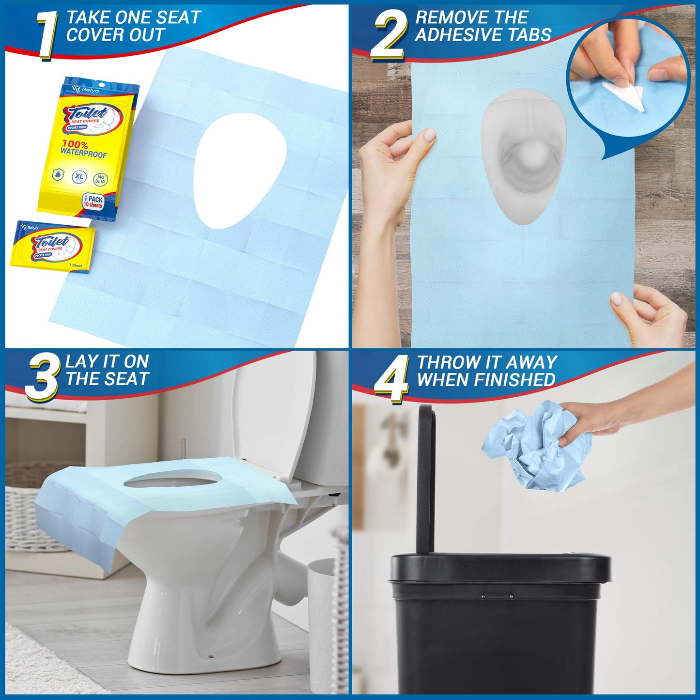 Toilet Seat Covers Disposable 100% Waterproof (20 Pack) - Xl Disposable Toilet Seat Covers For Adults And Kids Potty Training -