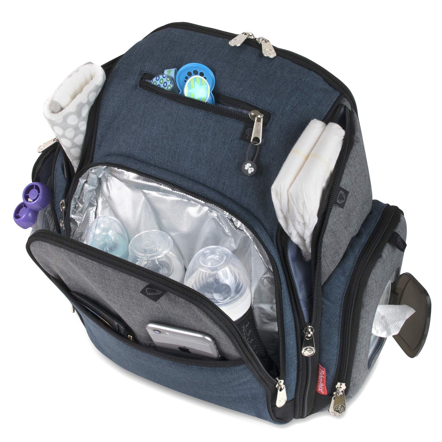 Fisher-Price Fastfinder 3 Piece Set Diaper Bag Backpack for Moms & Dads with Changing Pad and Wipes Pocket (Blue)