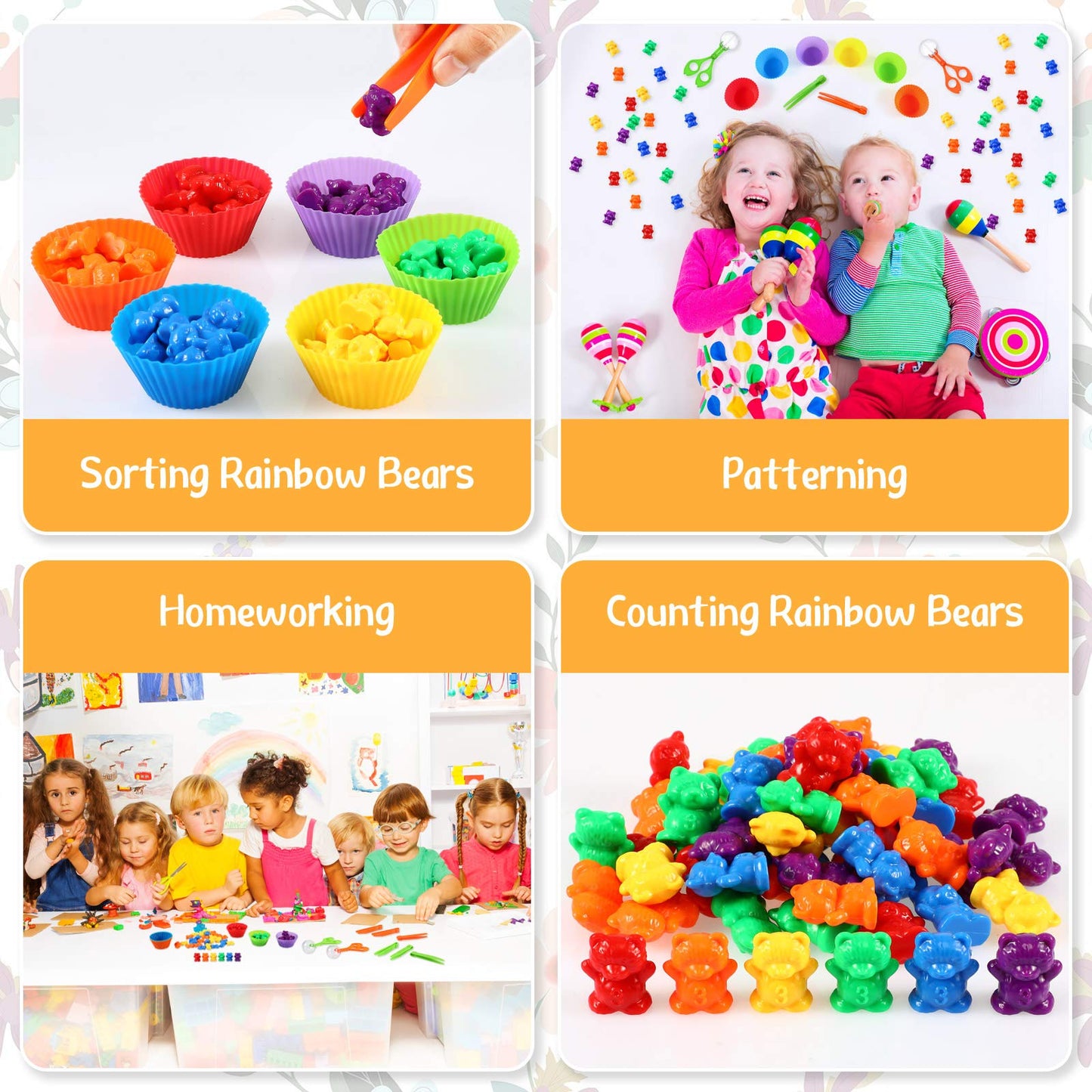 74 Pieces Counting Sorting Bears Fine Motor Skills Handy Scoopers Set Includes 60 Cute Rainbow Sorting Bears, 6 Jumbo Tweezers,