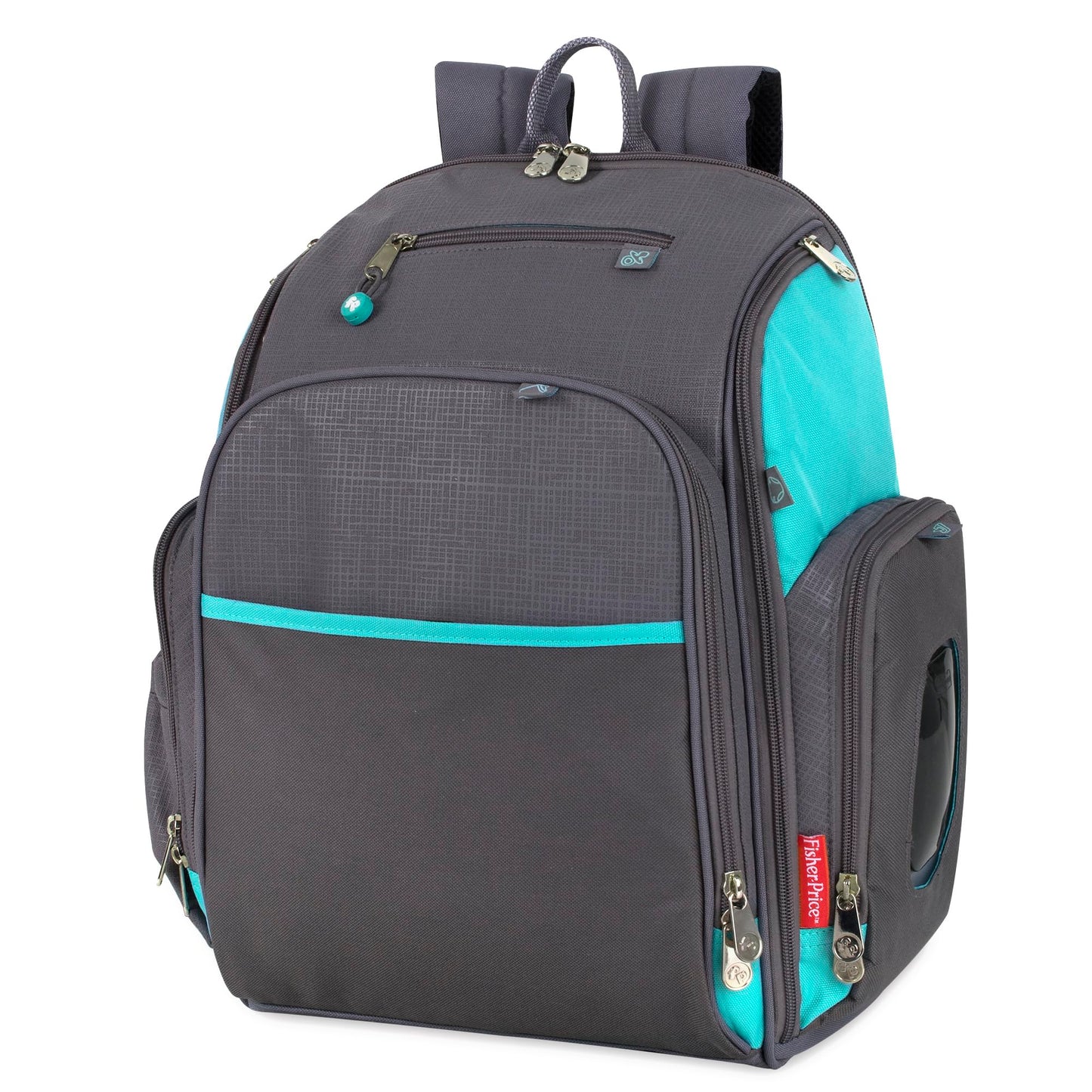 Fisher-Price Large Multi-Pocket Multifunction Kaden Baby Diaper Bag Backpack For Infant Boys & Girls (Aqua)