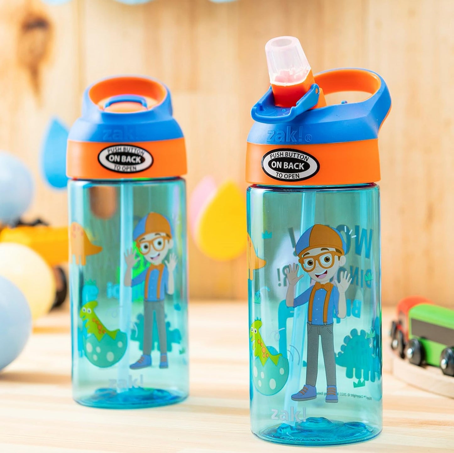 Zak Designs Blippi Kids Water Bottle With Spout Cover And Built-In Carrying Loop, Made Of Durable Plastic, Leak-Proof Water Bott