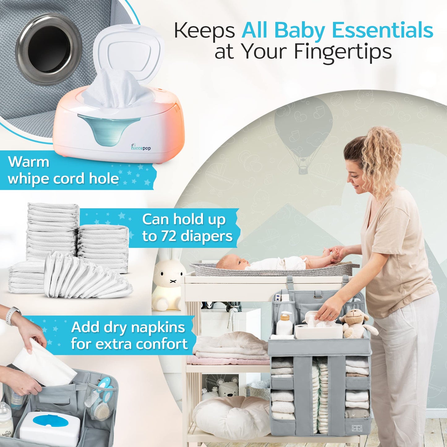 Xl Hanging Diaper Caddy Organizer - Reinforced Diaper Stacker For Crib That Keeps Shape For Changing Table, Playard, Wall & Door