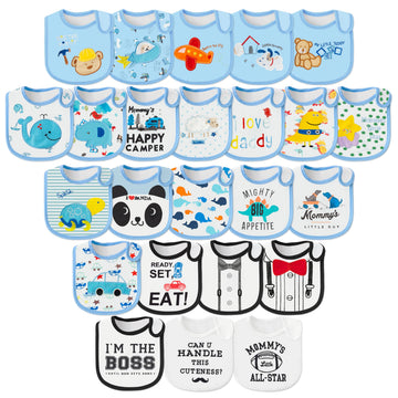 2ooya Cotton Waterproof Baby Bibs - 24Pcs Blue Adjustable Hook Loop Closure Infant Bib Newborn Babies Food Bibs Keepsake Baby Gi