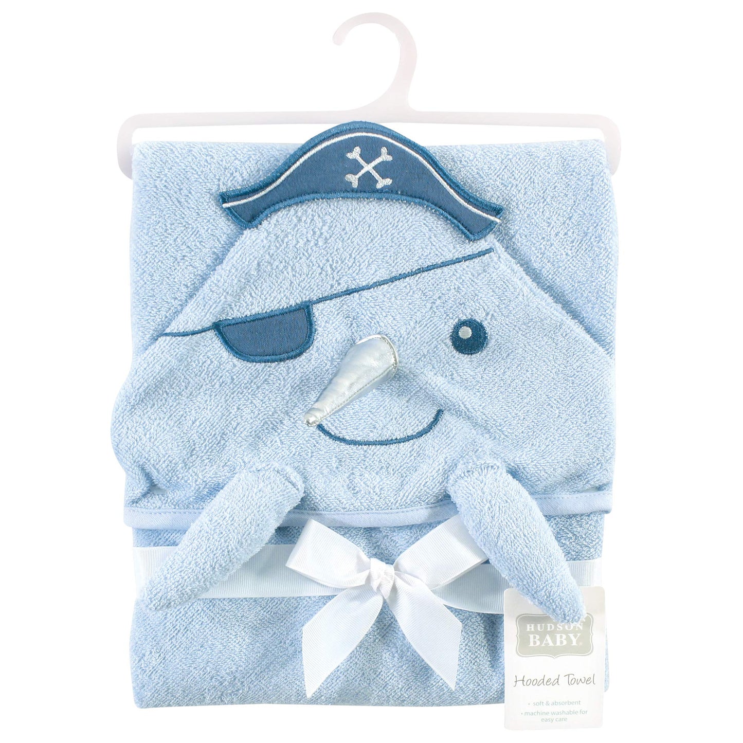 Hudson Baby Unisex Baby Cotton Animal Face Hooded Towel, Narwhal, One Size