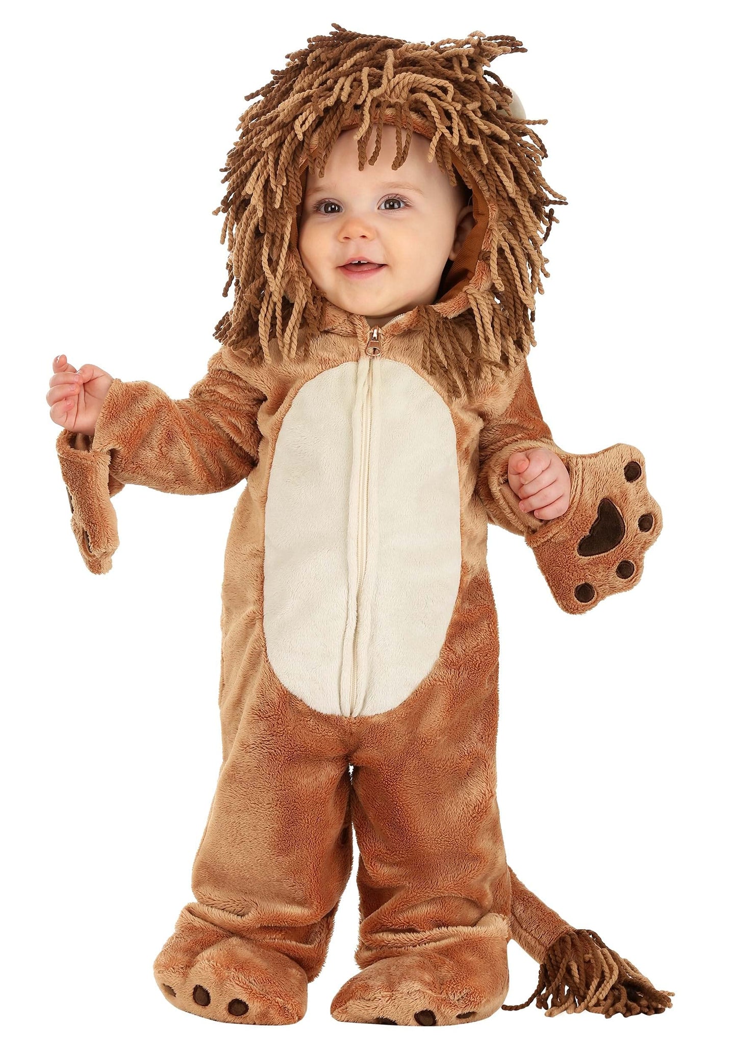 Fun Costumes Infant Lion Onesie Costume, Baby Hooded Lion Costume With Yarn Mane And Tail Details, Attached Mitts And Booties 12