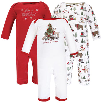 Hudson Baby Unisex Baby Cotton Coveralls Christmas Forest, 3-6 Months