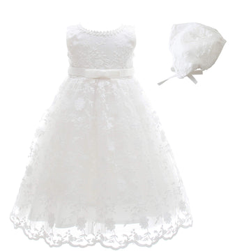 Glamulice White Baby-Girls Newborn Satin Baptism Dress Elegant Lace Cap Flower Christening Gown 0-6 Infant Formal Party Wedding