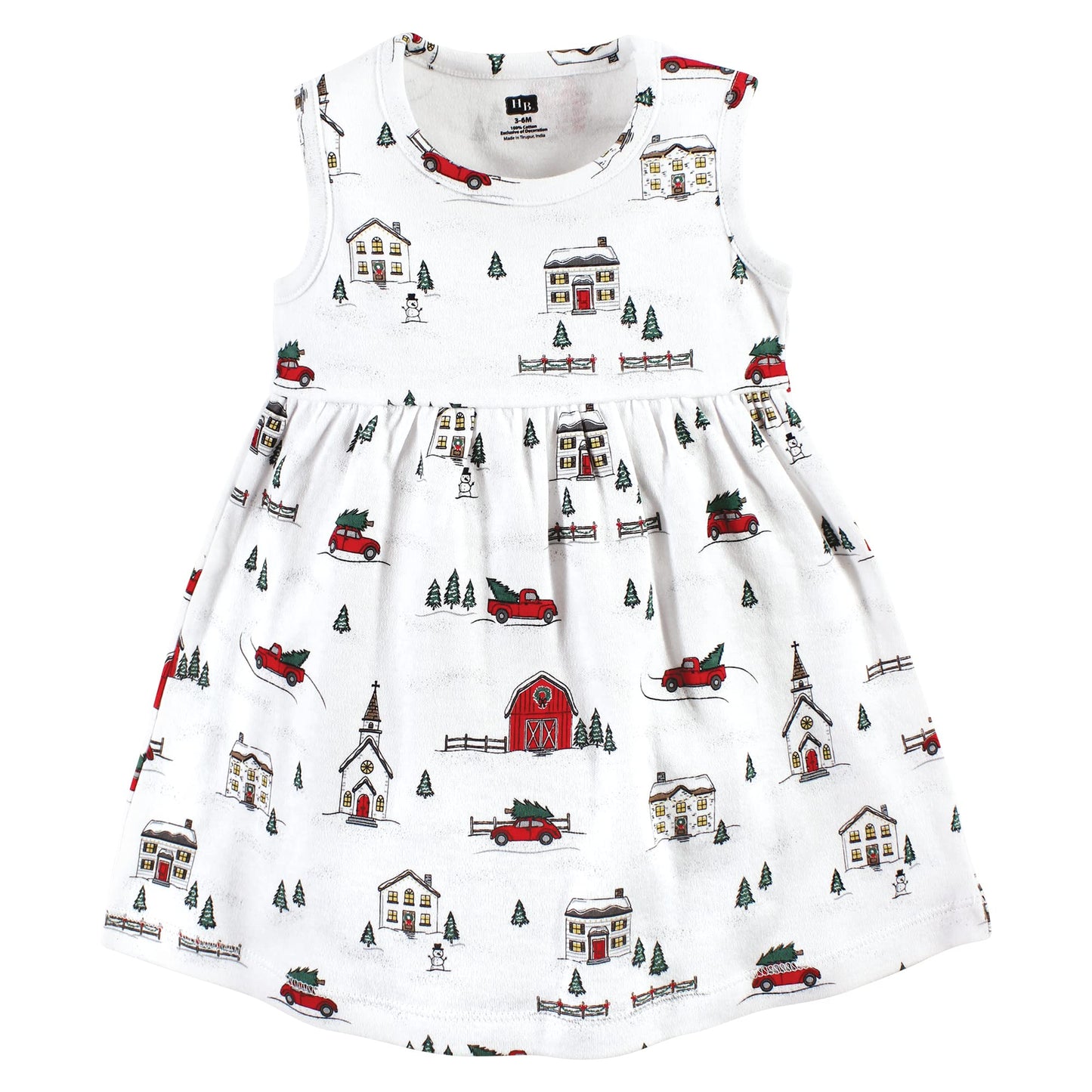 Hudson Baby Baby Girls' Cotton Dress And Cardigan Set, Christmas Scene, 6-9 Months