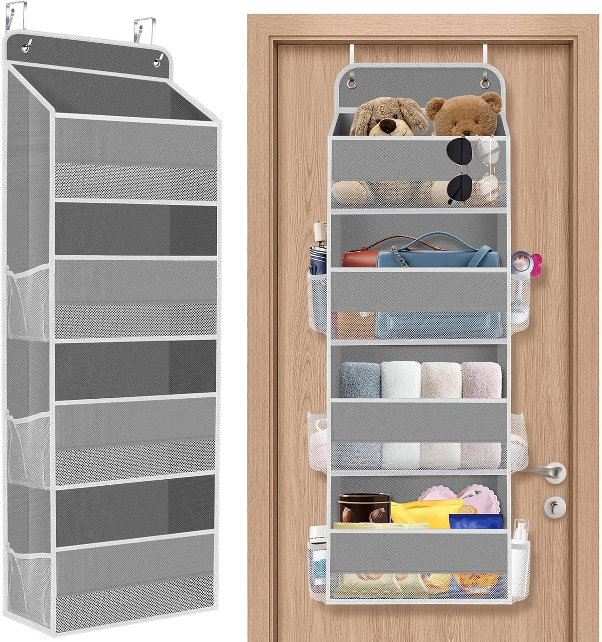 Meneflix 1 Pack Over the Door Organizer, 35.2lbs Load Stuffed Animal Storage Hanging, Swingproof Diaper Organizer Storage with 