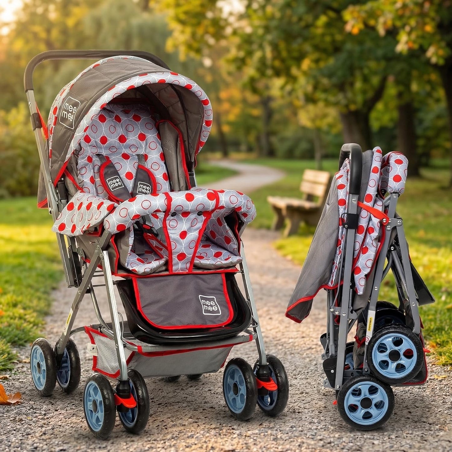 Mee Mee Little Explorer Baby Stroller/Pram For 03 Years | Foldable With Reversible Handle | 5Point Safety Harness | Sun Canopy