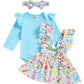 Infant Baby Girl Easter Outfit Long Sleeve Romper Bunny Suspender Skirt First Easter Clothes Sets Blue