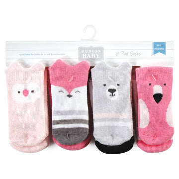 Hudson Baby Unisex Baby Cotton Rich Newborn And Terry Socks, Pink Animals, 0-6 Months