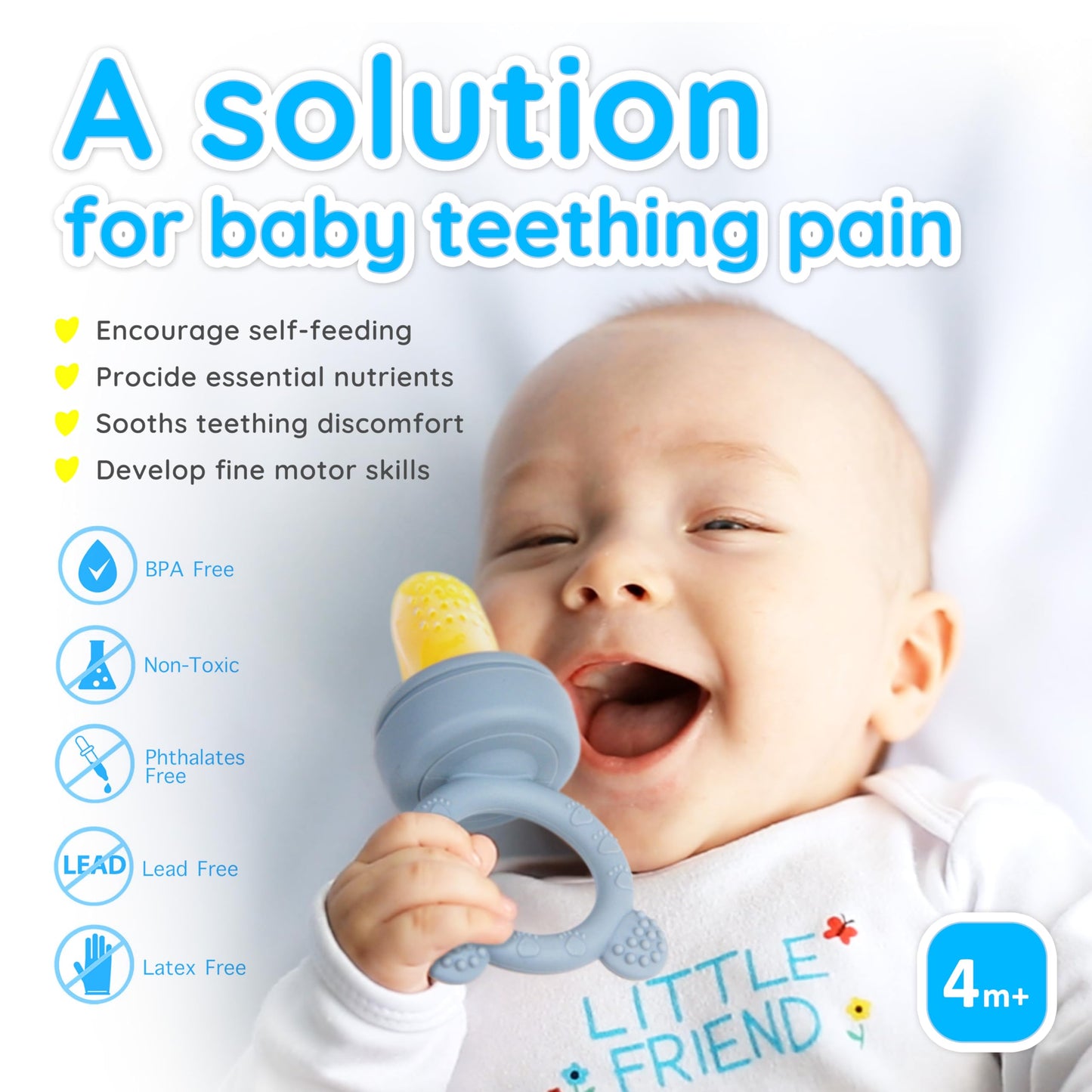 Silicone Baby Food Feeder & Freezer Tray Set, Self Feeding Teething Toy, Breast Milk Popsicle Mold, Bpa Free For 3+ Months, Addi