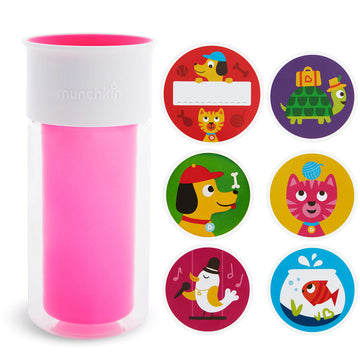 Munchkin? Miracle? 360 Insulated Sippy Cup, Includes Stickers To Customize Cup, 9 Ounce, Pink