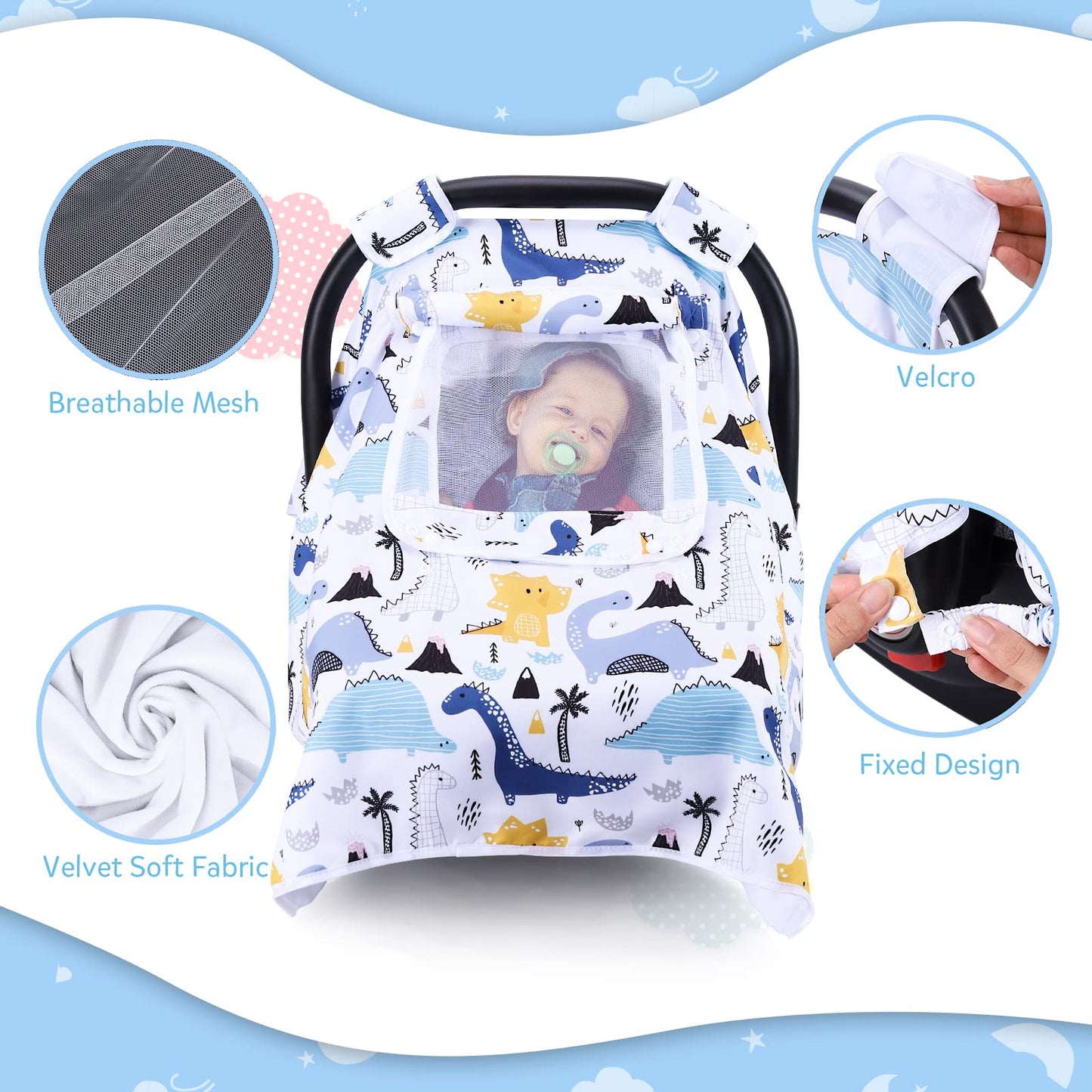 THE KENKYO Car Seat Covers for Babies, Baby Car Seat Cover for Girls Boys, Kick-Proof Newborn Carrier Canopy with Breathable Mes