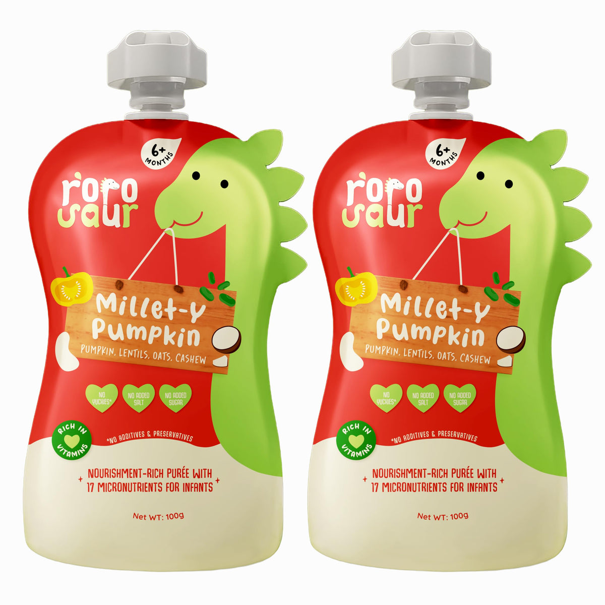 Rorosaur Ready To Eat Sattu Maavu Porridge Baby Food Puree Pouch 100G Each, Pk Of 2 | Made With Millet & Pumpkin For 6+ Months B