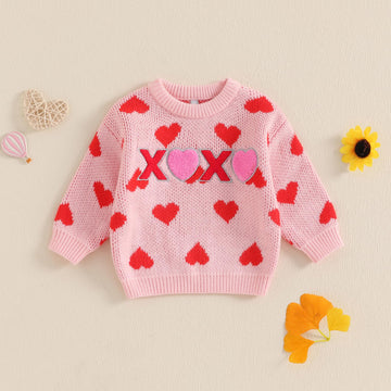 Ayalinggo Valentines Day Baby Girl Boy Outfit Pink Heart Knit Sweater Long Sleeve Crewneck Sweatshirt Spring Winter Clothes (Pin