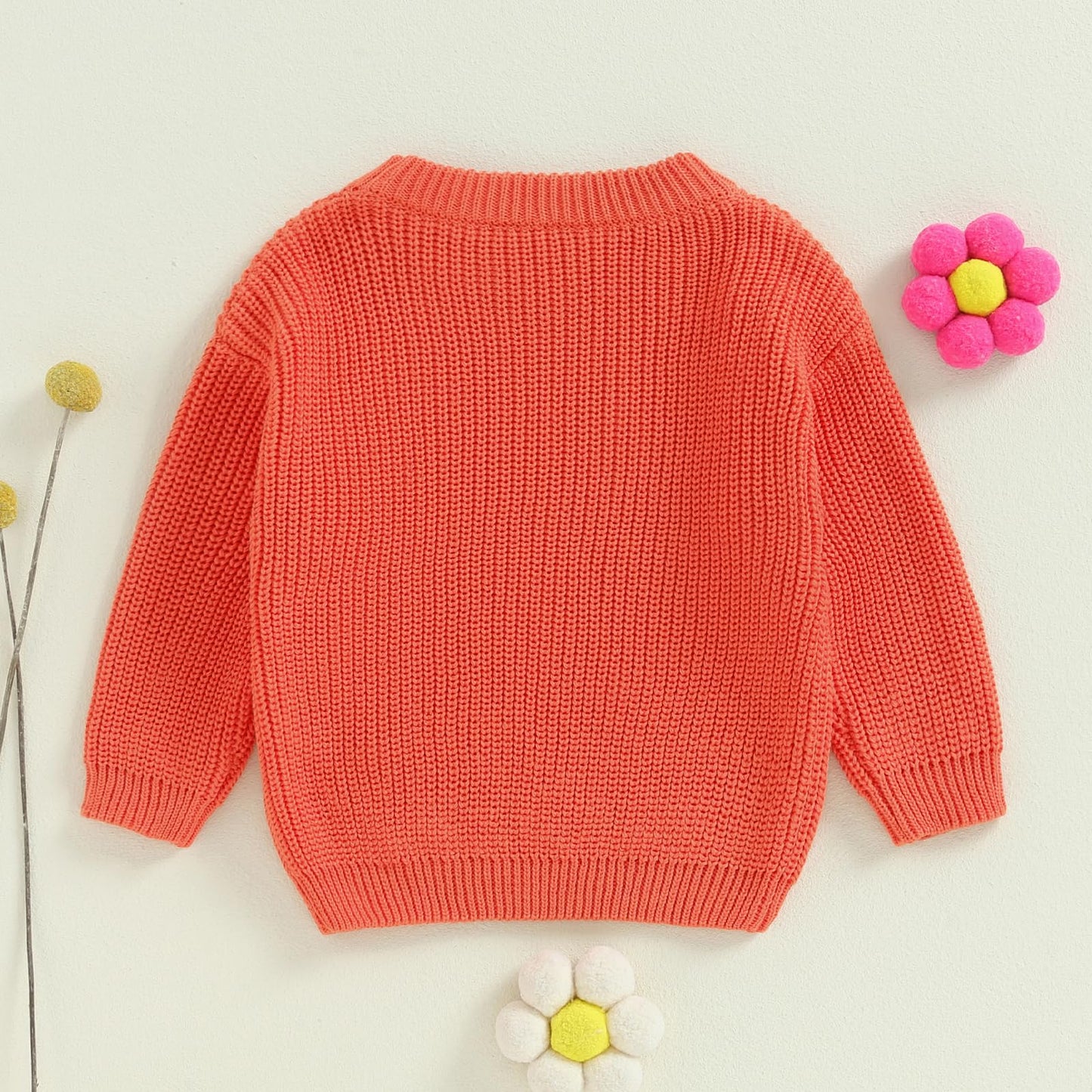 Amnnchya Toddler Infant Baby Girl Knit Sweater Big Sister Little Sister Matching Outfits Long Sleeve Pullover Sweatshirt (Orange