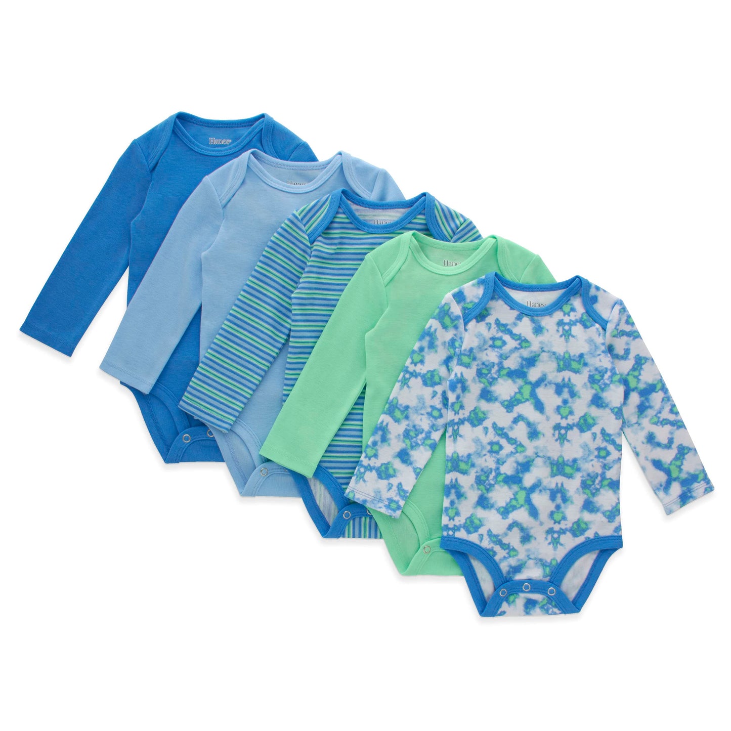 Hanes Unisex Baby Long Sleeve Bodysuit, Ultimate Flexy Boys & Girls, 5-Pack, Blue/Green, 18-24 Months Us